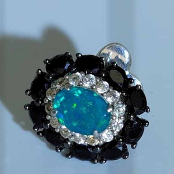 Genuine Untreated Paraiba Blue Opal Black Spinel White Zircon Earrings - Picture 10 of 16